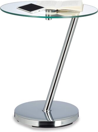 Круглий столик Relaxdays Edge зі скла та хрому, срібний, для кави і чаю, метал, 45x45x52 см, для саду та дому