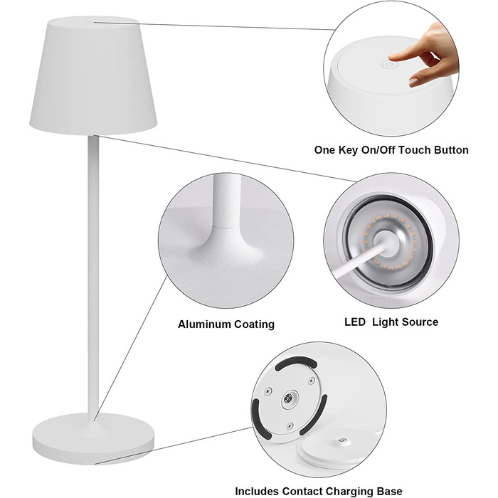 Klighten Набір з 2 димованих LED настільних ламп, тепле світло 3000K, акумуляторні, дизайнерські, USB зарядка, темно-сірий алюміній, для дому та вулиці