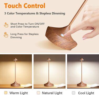 LED настільна лампа Hapfish 2 шт. на акумуляторі, бездротова, диммувана, водонепроникна, для дому та вулиці, матеріал: алюміній, колір: коричневий (2шт)