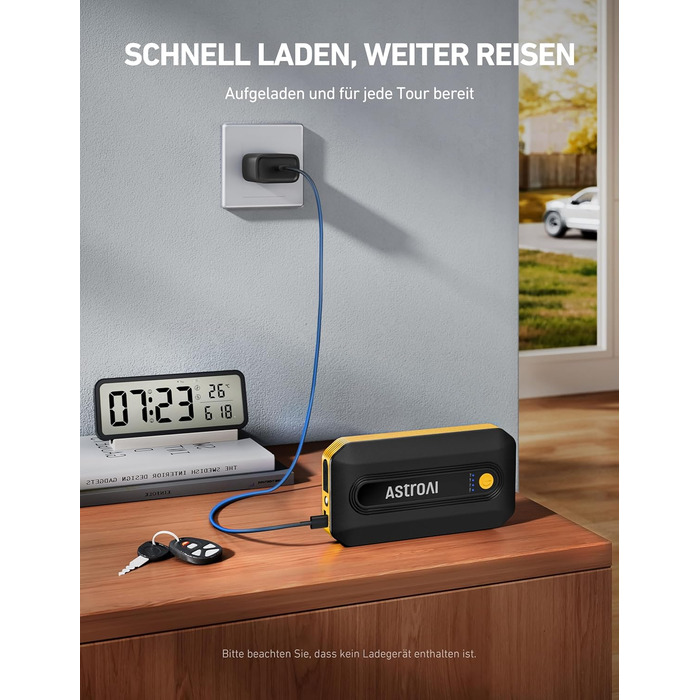Powerbank Starthilfe AstroAI B8 для автомобіля: 7.0L бензин/5.5L дизель, Jump Starter з LED, QC 3.0 USB, 12V