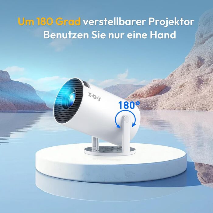 Проектор Xgody Gimbal 3 New: 12000 Люмен, Android 11.0, WiFi 6, Bluetooth, Auto Keystone, Підтримка 4K 1080P, 720P HD, для домашнього кінотеатру (білий)