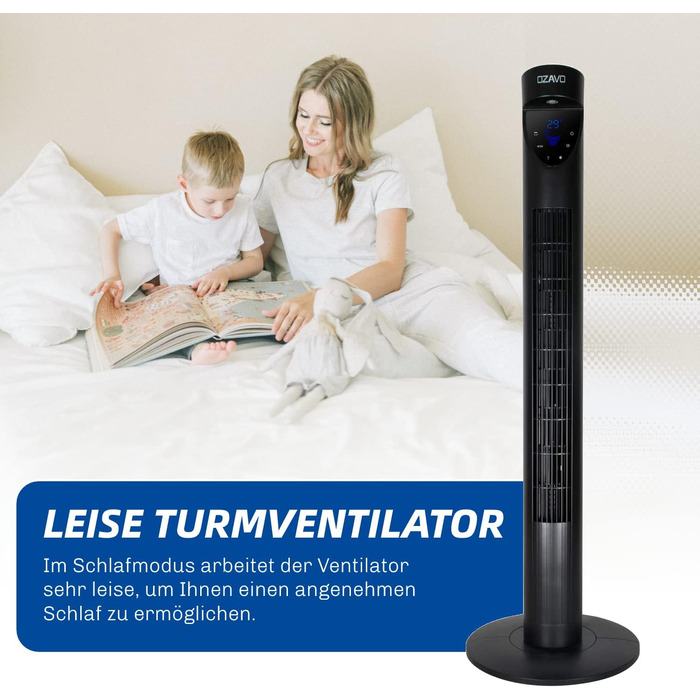 Вентилятор вежовий Turmventilator з пультом, LED-дисплеєм, 3 швидкості, таймером, 70° осциляція, 3 режими, 50W, 97.5 см, чорний