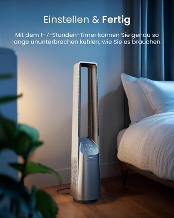 Pro Breeze Tower Fan 101 см без лопатей - вентилятор з LED дисплеєм, 6 швидкостей, 5 режимів, автоколивання 60°, таймер 7 годин (пульт, срібний)