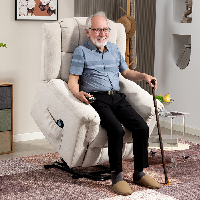 HOMCOM Recliner TV Recliner Електричне регульоване масажне крісло з функцією відкидання допоміжного обігрівача сидячи та стійки, широка спинка телевізора Крісло з підніжкою, 2 бічні кишені для вітальні бежевий