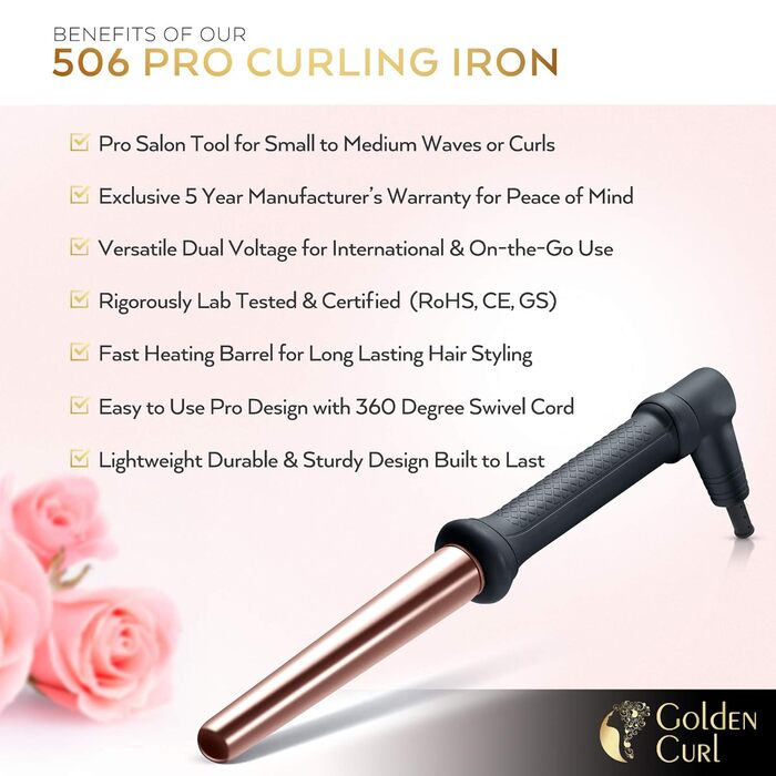 Плойка для локонів Golden Curl Beach Waves, 18–25 мм, рожеве золото, для короткого та довгого волосся, 5 років гарантії