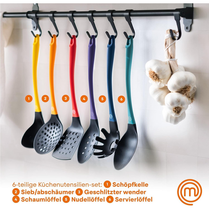 Набір кухонних аксесуарів Masterchef з підставкою: антипригарний, стійкий до подряпин та високих температур, ложки і лопатки для готування та випічки
