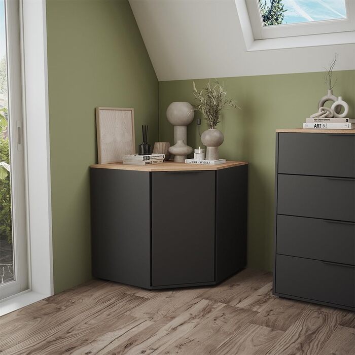 Кутова тумба Vicco Betti, антрацит/сонома, 78x78 см, з дверцятами