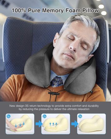 Подушка для шиї Homiee для подорожей: ортопедична, з memory foam, для автомобіля, літака, офісу (сіра)