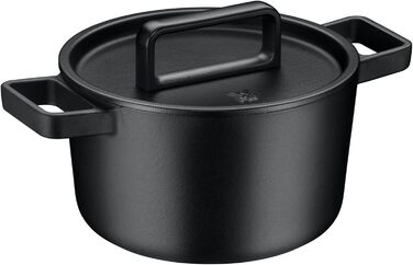 Жаровня WMF Flavour 22 см, чавунна, для індукції, емальована, чорна, з кришкою з конденсаційними виступами, сучасний дизайн