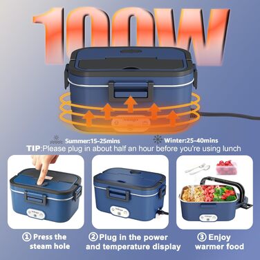 Електричний ланч-бокс Nifogo 1.8л (100W, 12V/24V/230V) для авто, вантажівок та офісу, сталь 304, синій