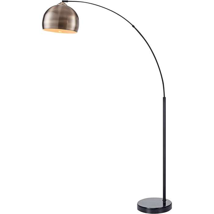 Торшер Teamson Home Arquer з арочною LED-дугою, чорний, із мармуровою підставкою та латунним абажуром для вітальні чи їдальні, сучасний дизайн