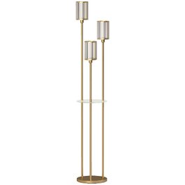 Торшер з полицею та 3 скляними плафонами, підлоговий світильник зі скляним столиком, 177 см, золотий
