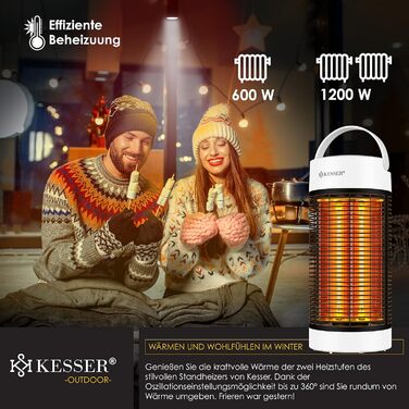 Електричний інфрачервоний обігрівач KESSER 7000 Вт з осциляцією 360°, для приміщень та тераси, IP55, білий