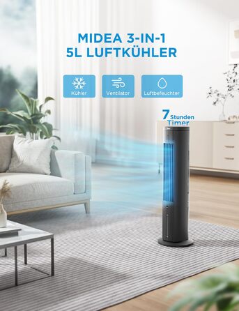 Мобільний випарний охолоджувач повітря Midea Sensicool 7L з сенсорним дисплеєм та резервуаром для води 5л