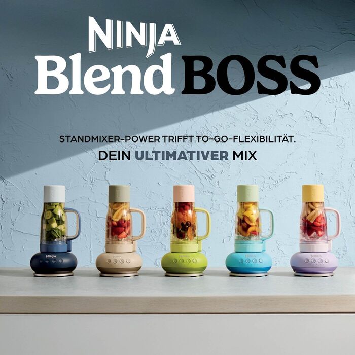 Блендер Ninja BlendBoss DB351EUBL з портативним стаканом: 3 автоматичні режими, блакитно-ягідний колір