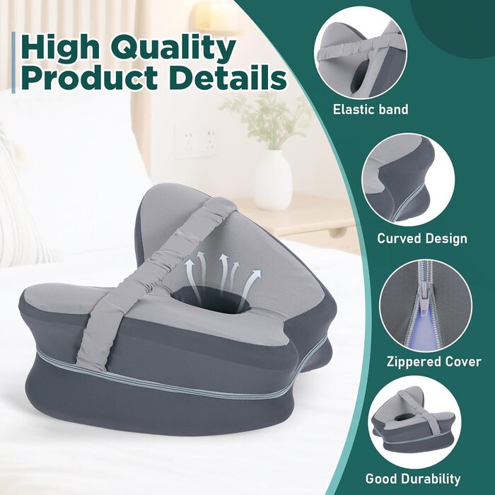 Ортопедична подушка між колін Dioxide для сну на боці з ефектом пам'яті (Memory Foam) для зняття болю в попереку, стегнах та суглобах, знімний чохол, темно-сіра
