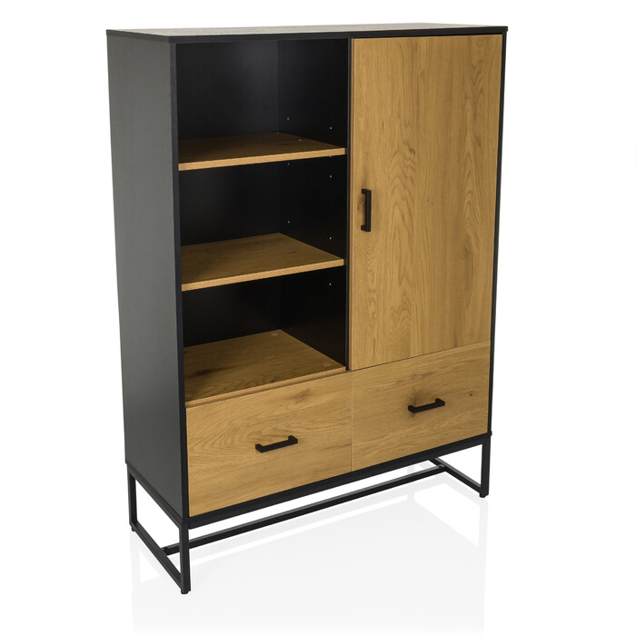 Шафа AMIO H 100x40x140 см, 2 висувні ящики, 1 дверцята, чорний/дуб, hjh LIVING