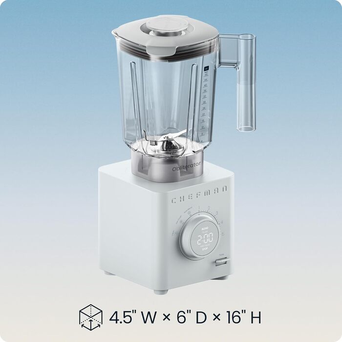 Блендер стаціонарний Chefman Obliterator 1.2л, 1380 Вт, для смузі, льоду, горіхів, з нержавіючою сталлю, Автоматичний режим, з контейнером 600 мл для подорожей, сірий бетоновий