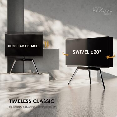 Підставка для телевізора FITUEYES Design 55-78 дюймів, дерев'яна, регульована по висоті, поворотна, у стилі мольберта, з кабель-менеджментом, біла