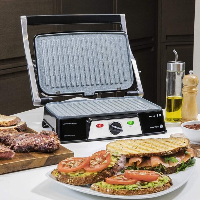 Електрогриль Cecotec Rock'n Grill 2000 з антипригарним покриттям RockStone, нержавіюча сталь, 2000 Вт