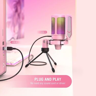 Ігровий USB-мікрофон FIFINE для ПК, PS4, PS5, Mac з підставкою, кнопкою вимкнення звуку, поп-фільтром і антивібраційним кріпленням для стрімінгу, подкастів і студії