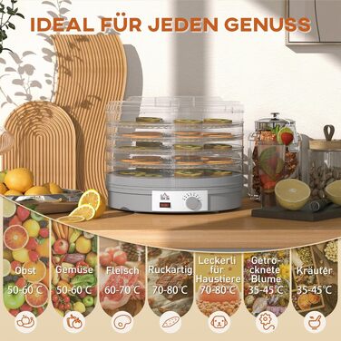 Сушарка для продуктів HOMCOM 245W, 5 лотків, 35-70°C, для фруктів, овочів, м'яса, квітів, без BPA