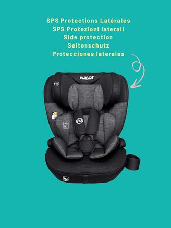 Автокрісло Nania Milano Isofix 76-150 см, 9-36 кг, 15 міс - 12 років, чорно-сіре
