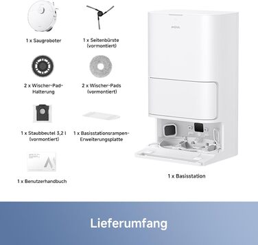 Робот-пилосос Mova E40 Ultra з функцією миття, автоматичним очищенням, потужністю 19000 Па, MaxiReach-мопом, бічними щітками, вбудованим резервуаром 80 мл та базою для 75 днів прибирання