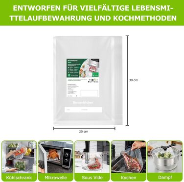 Пакети вакуумні Bonsenkitchen Profi 20x30 см (100 шт) для харчових продуктів, Sous Vide, BPA-free