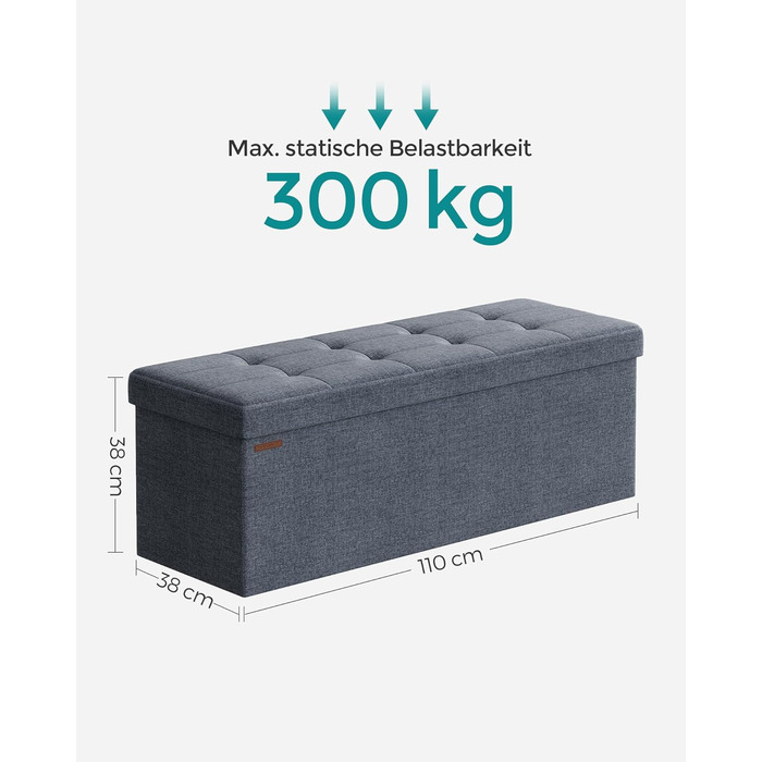 Складаний пуф SONGMICS з місцем для зберігання, 110×38×38 см, до 300 кг, нейлоновий, неоново-блакитний, для вітальні, спальні, передпокою