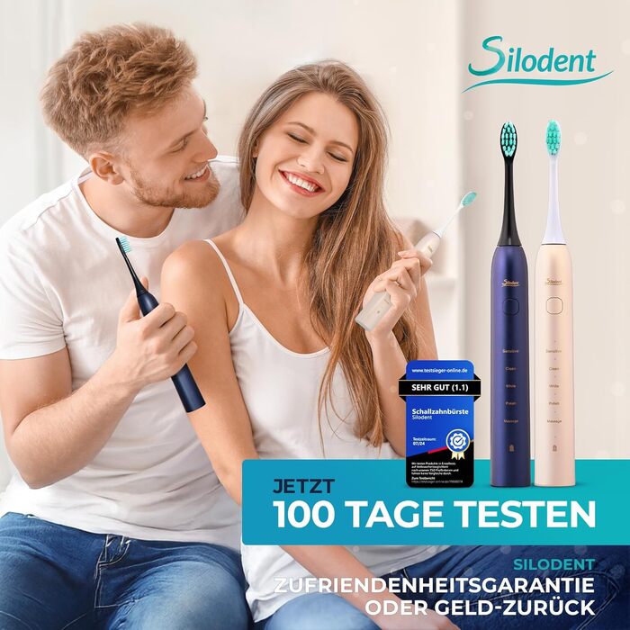 Електрична зубна щітка Silodent Midnight Blue з антисептичною щетиною. 5 програм, Power-батарея, чохол для подорожей. Тестовий лідер, 100 днів без ризику.