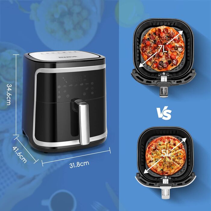Aigostar Cube аерофритюрниця 7 л XXL, 1900 Вт, 7 програм, LED-екран, без олії, для 6-10 осіб, чорна