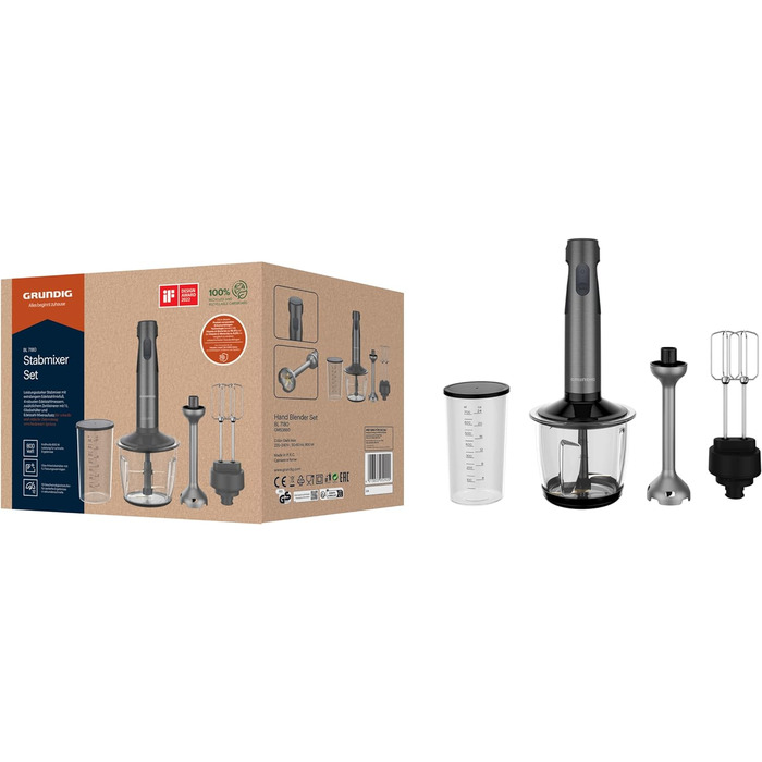 Блендер GRUNDIG Delisia Novus BL 7180, 800 Вт, 12 швидкостей, турборежим, міксер з подрібнювачем, 4-лезовий ніж із цирконієвим покриттям, скляна чаша 1 л, чорний