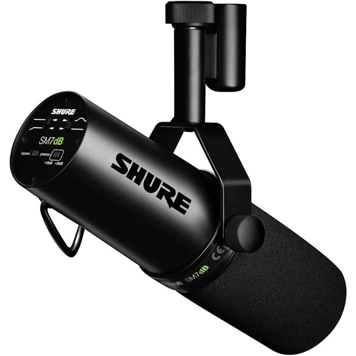 Мікрофон Shure SM7dB динамічний для мовлення, вокалу та подкасту з вбудованим підсилювачем, широкий частотний діапазон, теплий м'який звук, чорний