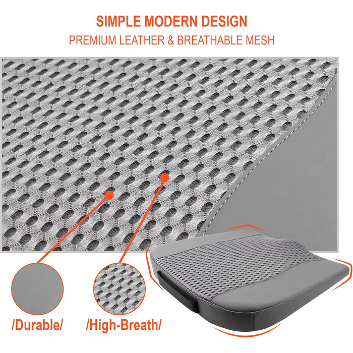 Автомобільна подушка Lofty Aim з Memory Foam для водія: підтримка спини, зняття болю при ішіасі, дихаючий чохол з PU-шкіри (сірий)