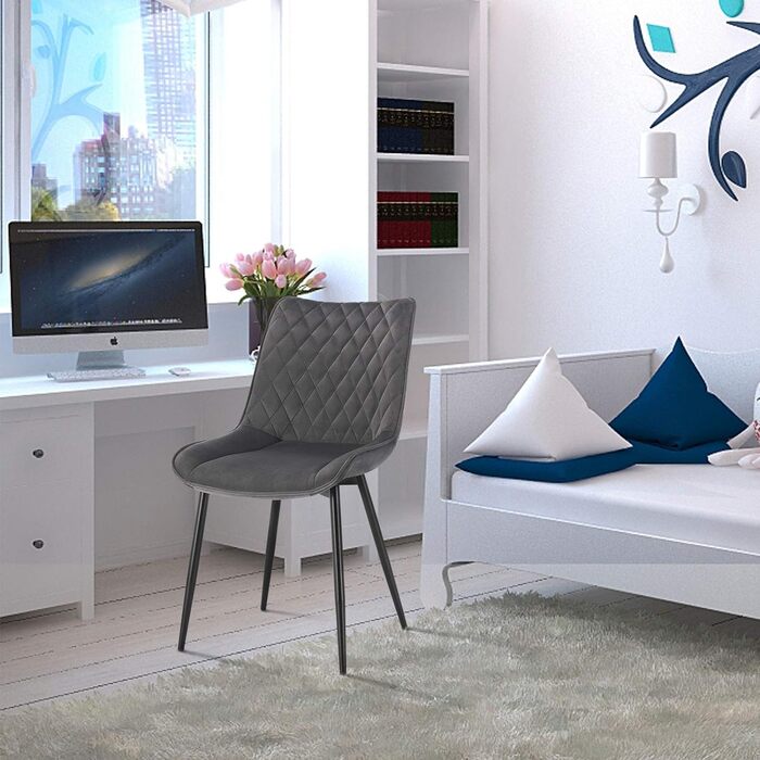 Стільці для їдальні WOLTU, 2 шт, м'які велюрові стільці з металевими ніжками, темно-сірі, для кухні, вітальні, офісу