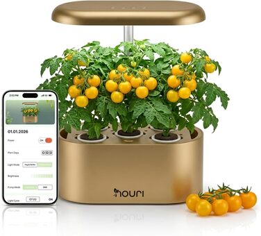Nouri Smart Garden 12 Pod: Гідропонна система для вирощування томатів та трав вдома з LED-підсвіткою та додатком