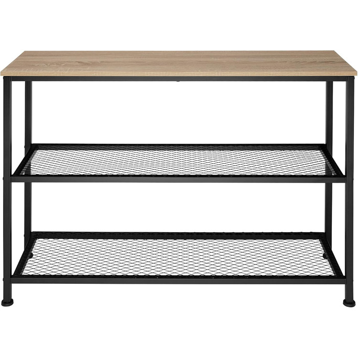 Консольний стіл tectake з скляною поверхнею, 100x41x80,5 см, 2 полиці, індустріальний стиль, дерево та чорний метал, для вітальні та коридору