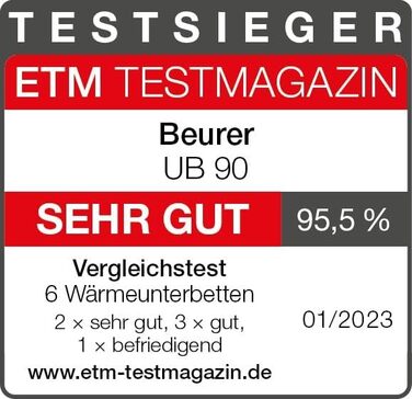 Електрична підкладка Beurer UB 90 Komfort, дві температурні зони, 9 режимів нагріву, автоматичне вимкнення, еко-контроль, 150x80 см, 75 Вт, машинне прання