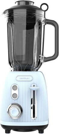 Блендер Cecotec Retro Power Black Titanium RetroBlue, 1200 Вт, 1,5 л, скляна чаша, 4 леза з титановим покриттям, мідний мотор, регулювання швидкості