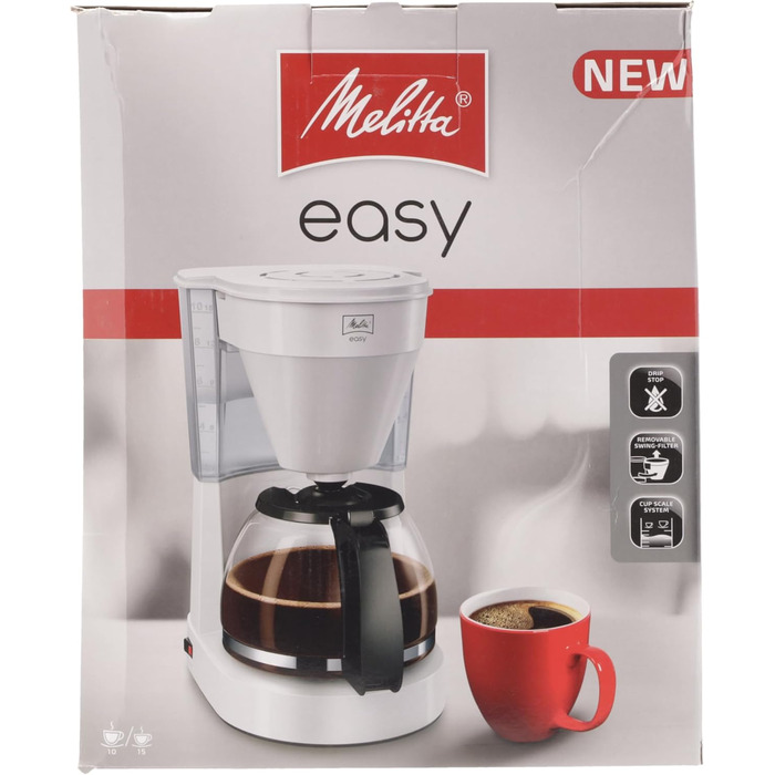 Кавоварка Melitta Easy з фільтром, скляною колбою, антикрапельною системою, на 10 чашок, біла