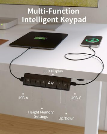 Електричний підйомний стіл FEZIBO 100x60 см, регульований робочий стіл з USB-C та USB-A портами, 3 режимами пам'яті, висота 72–118 см, білий