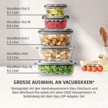 Набір вакуумних контейнерів Caso VacuBoxx Eco-Set з боросилікатного скла (3 шт.), без BPA, термостійкі та придатні для посудомийки та морозильника, з адаптером та шлангом