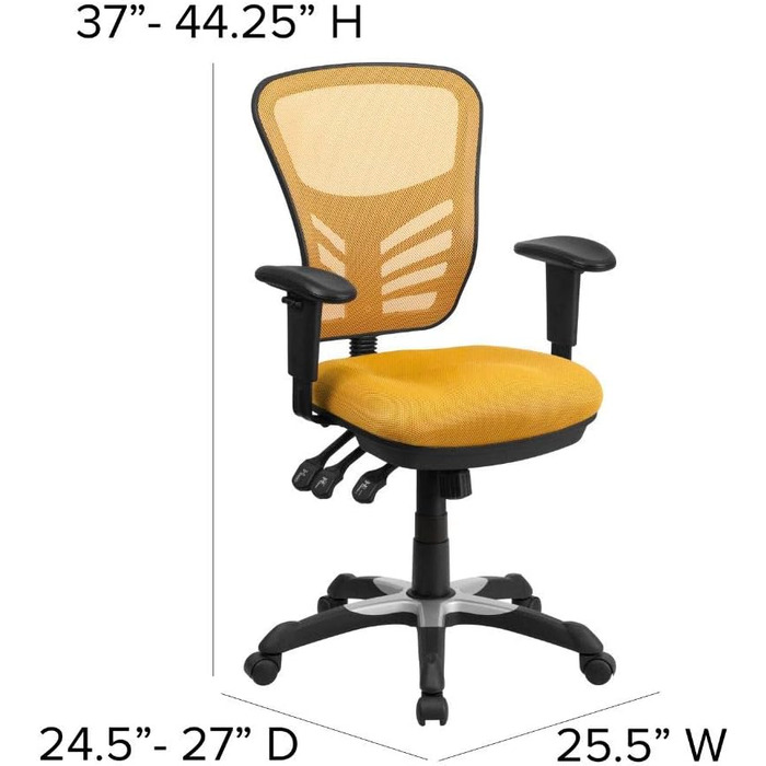 Ергономічне офісне крісло Flash Furniture, жовтогаряче, з регульованими підлокітниками, мультифункціональний комп'ютерний стілець, 68.6x64.8x112.4 см