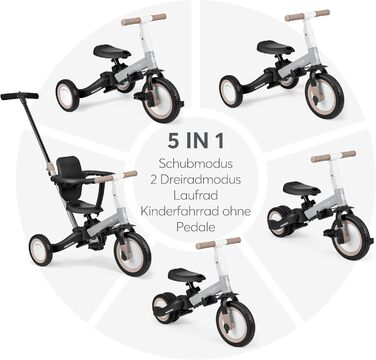 KikkaBoo FLIP 5-в-1 Триколісний велосипед для дітей від 1 року з ручкою, трансформер до бігобіла (сірий)