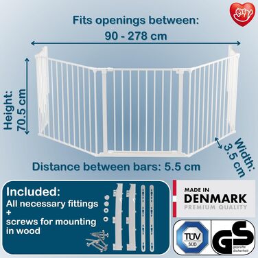 Захисний бар'єр BabyDan Flex L (90-278 см) - дитячі сходи, перегородка для кімнати, сітка для тварин (білий, Данія)