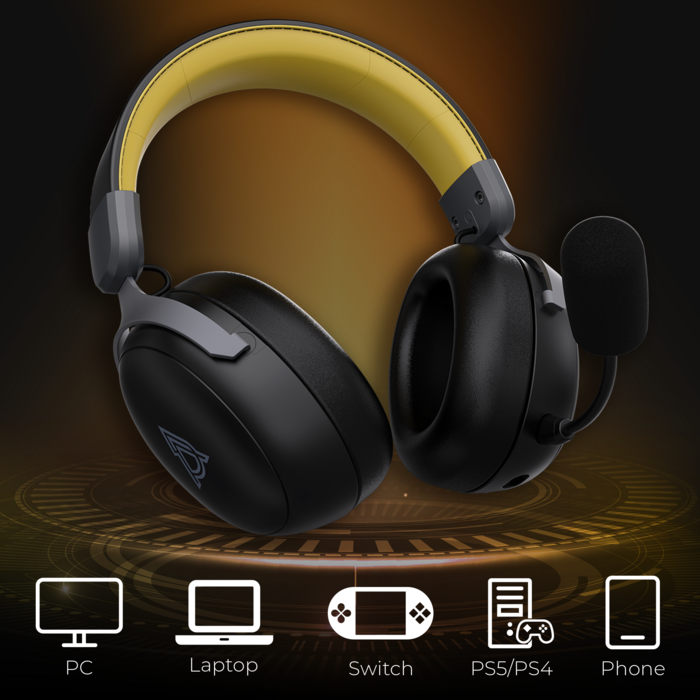 Бездротова ігрова гарнітура Ajazz AHM08 MAX Black Gray Yellow (AHM08-MAX-BGY)