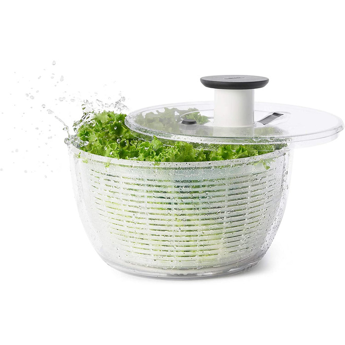 Сушарка для салату OXO Good Grips з ситом і кришкою, прозора, велика – для миття та сушіння овочів