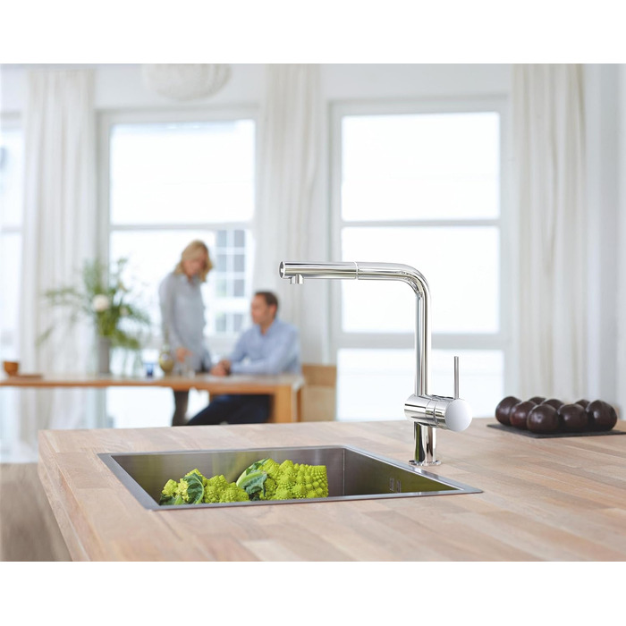 Змішувач кухонний GROHE Minta з висувним душем, поворотний на 360°, економія води, хром (32168000)