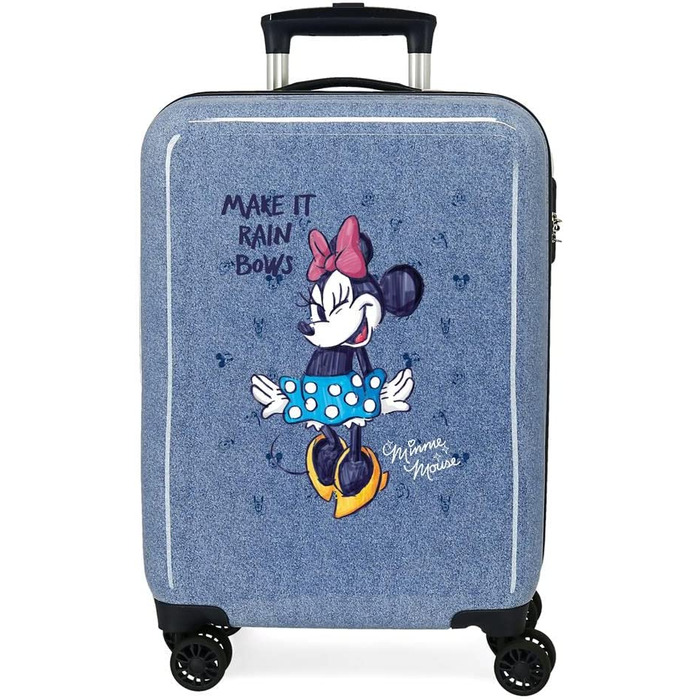 Дитячий валізний кабінний чемодан Disney Minnie Make it Rain Bows, синій, 38x55x20 см, жорсткий пластик, кодовий замок, 34 л, 2 кг, 4 колеса, ручна поклажа